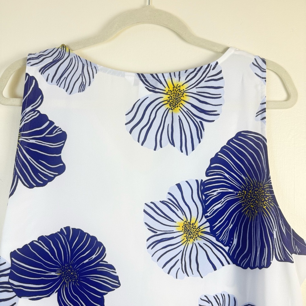🛍️Nine West Womens Blue White Floral Tank Top XXL Relax Fit Summer Spring Vibes - Picture 7 of 12